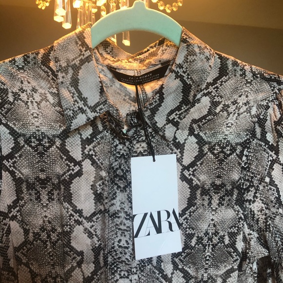 NWT Zara Snakeprint Shirt Dress - Size XS - Picture 7 of 9